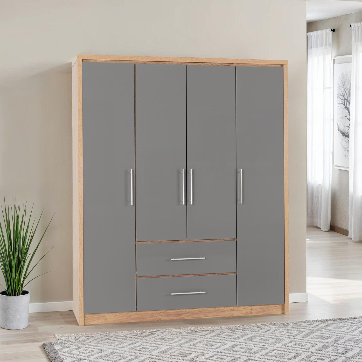Seville 4 Door 2 Drawer Wardrobe - Grey