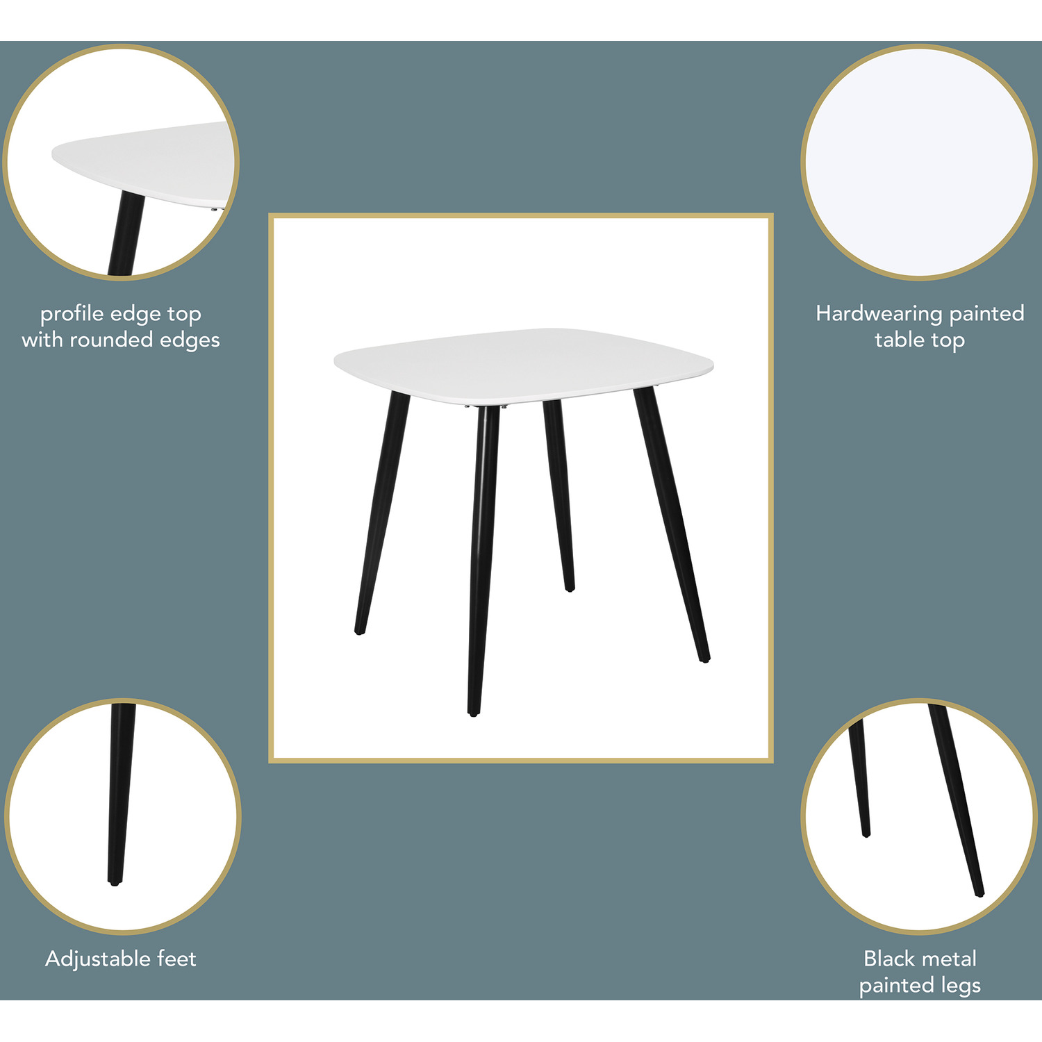 Aspen White Square Dining Table With 2 Chord Stitched Fabric Chairs - Natural