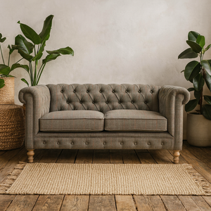 Capri 2 Seat Chesterfield Sofa Multi Tweed Solid Mango Wood Frame