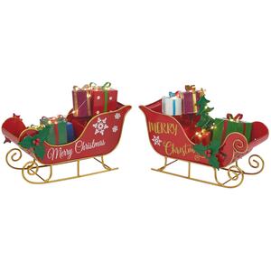 Merry Christmas Metal Sleigh Ornament with LED Lights & Presents - Multicoloured