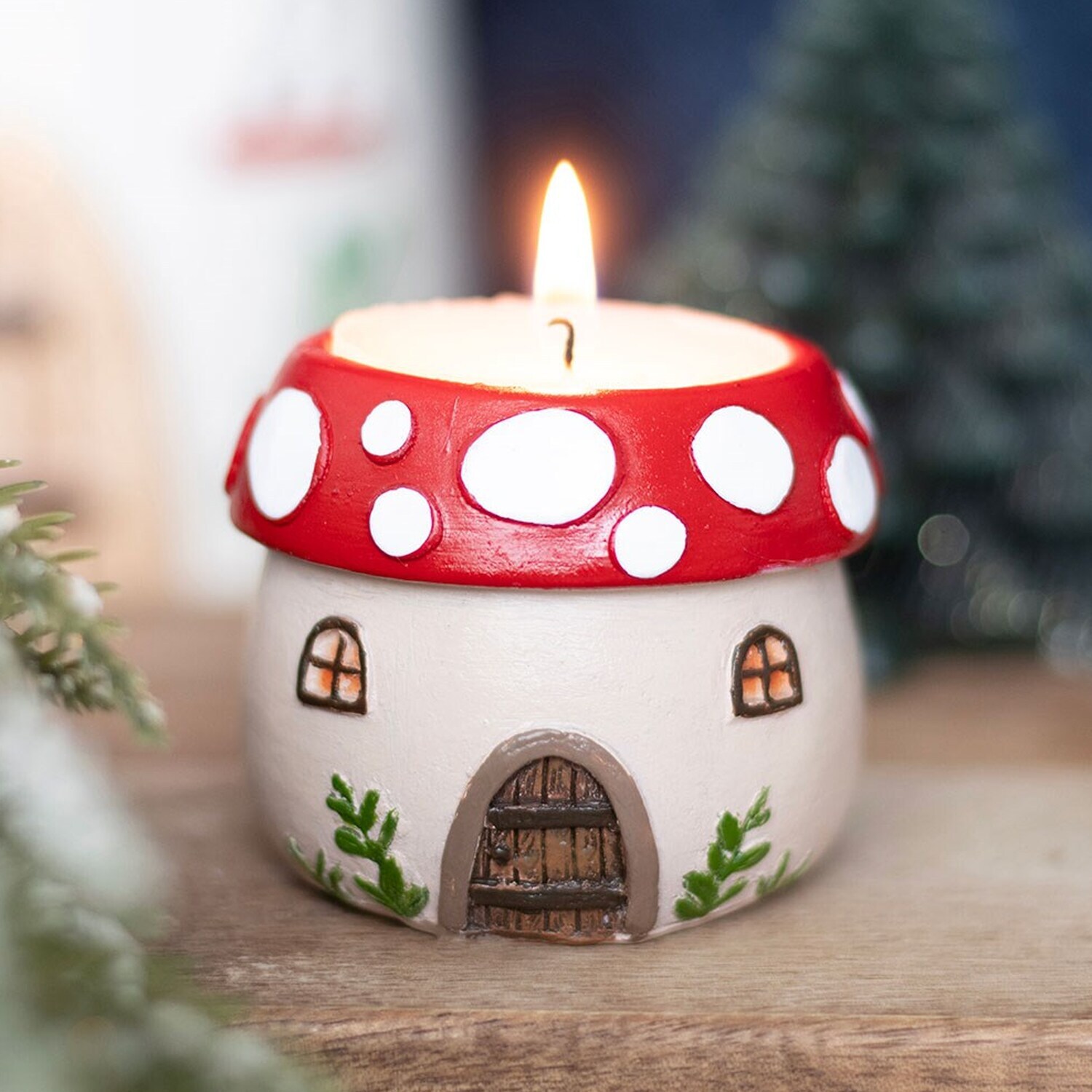 Mushroom House Tealight Holder - Multicolour