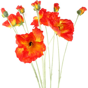 Pack of 6 x Artificial Poppy Stem - 2 Flowers