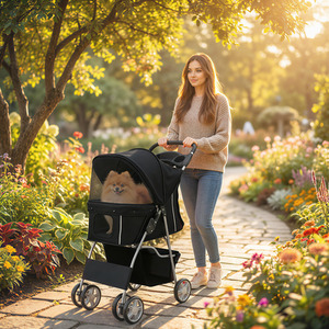 Pet Stroller Cats Foldable Travel Carriage, Black