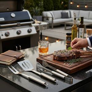 3 Pcs Stainless Steel BBQ Tool Set - Silver - Set of 3