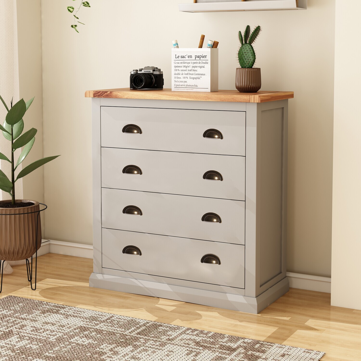 Loreo 4 Drawer Chest - Grey / Brass