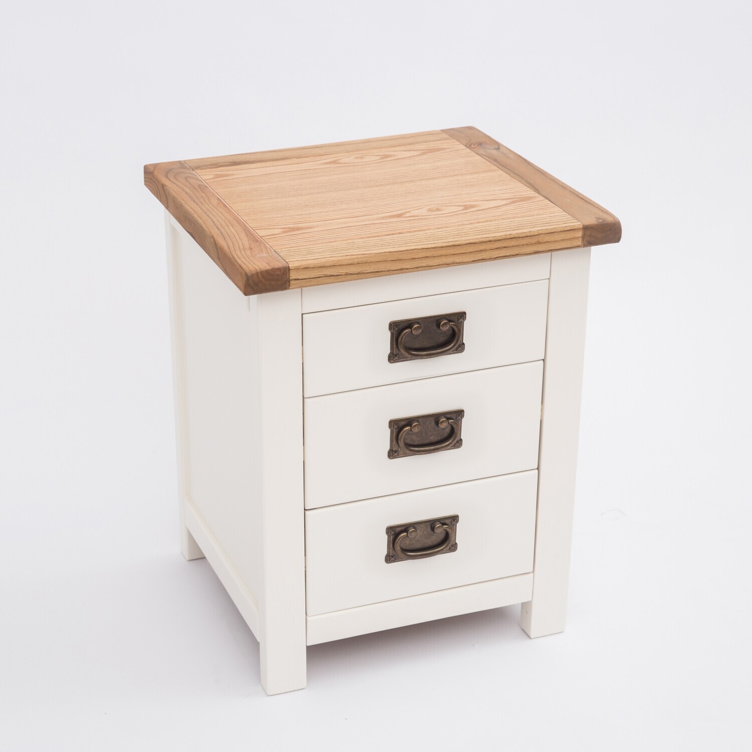 Lovere 3 Drawer Bedside Cabinet - Off White / Antique Brass Drop