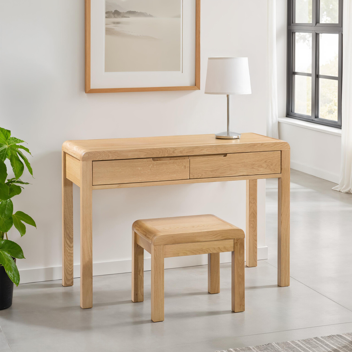 Julian Bowen Curve Dressing Table + Stool - Oak