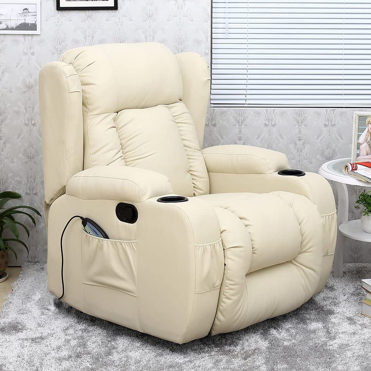 More4homes Caesar Manual Recliner Rocking Swivel Heat And Massage Chair - Cream