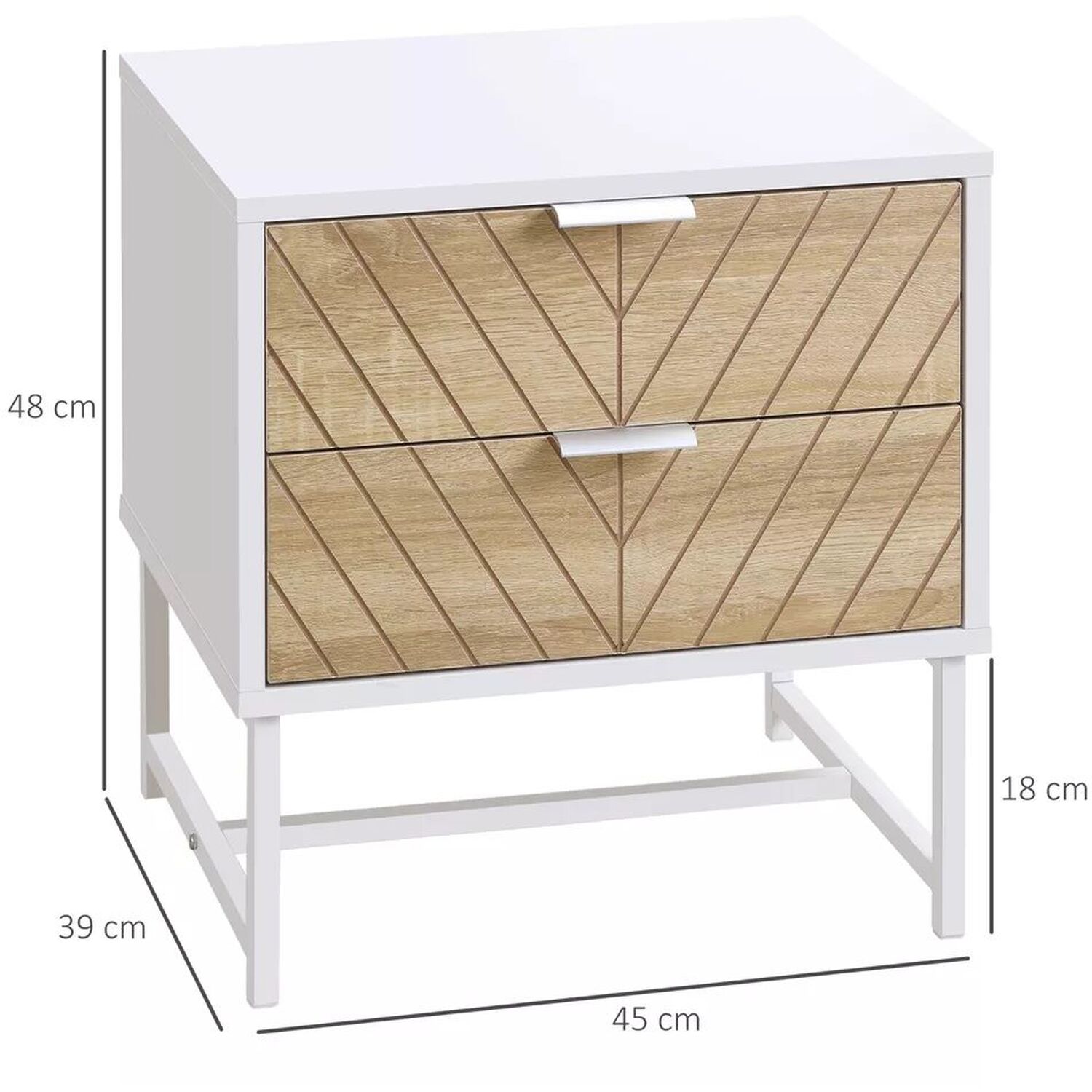 Chevron Bedside Table With Drawers - Natural And White