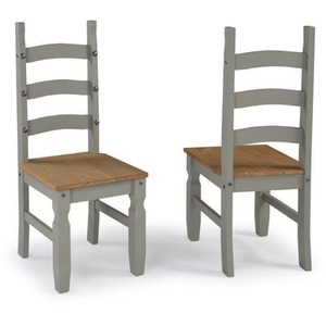 Corona Grey Wax Pair of Dining Chairs x2 Solid Wood Mexican Pine Wooden
