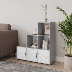 6-Cube Step Shelving Unit With Metal Doors - Grey
