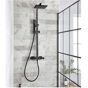 Matt Black Finish Round Bar Mixer Shower With Overhead Drencher  Sliding Handset