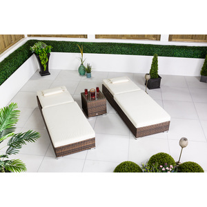 Giradino Rattan Sun Loungers Set of 2 with Side Table Garden Patio Furniture