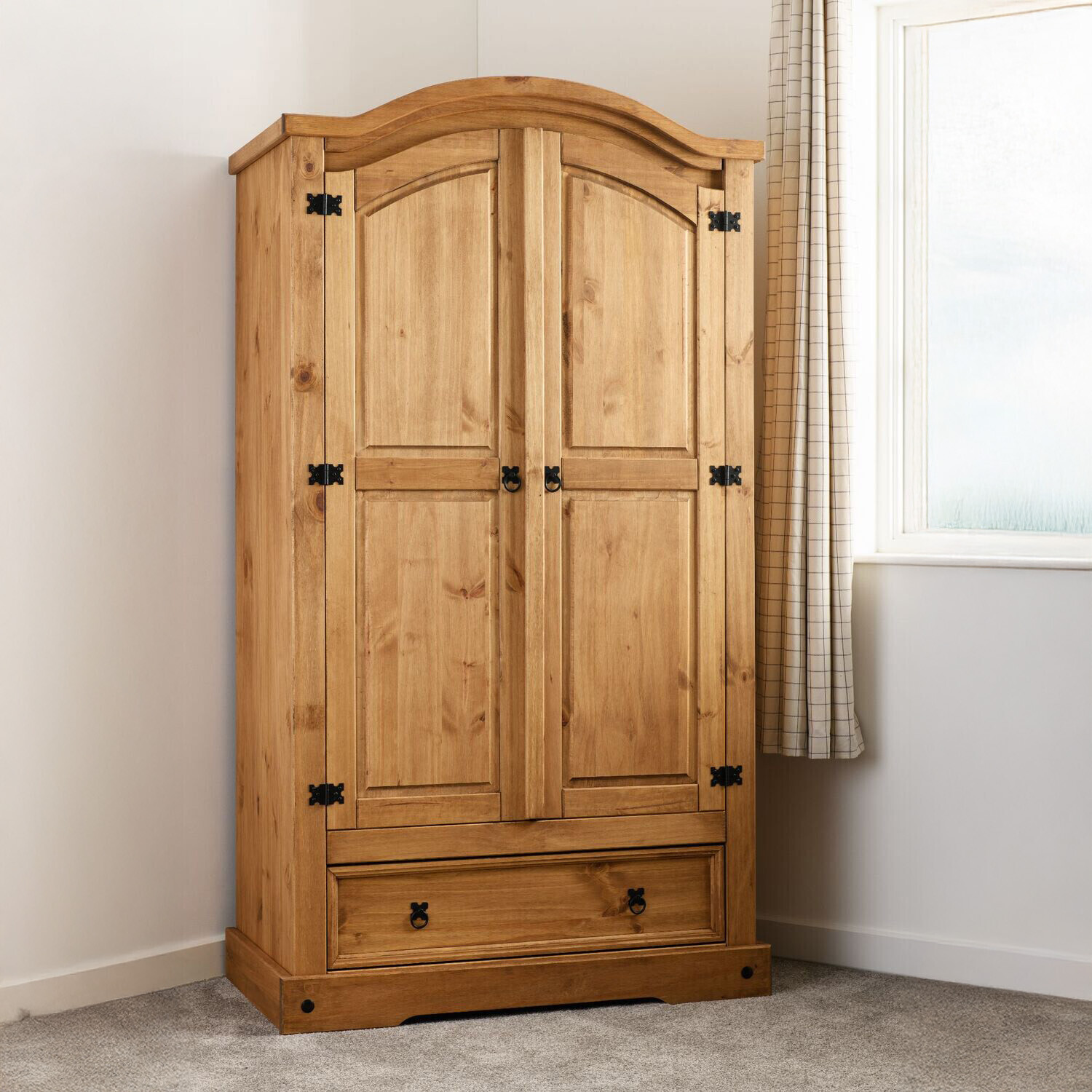 Corona 2 Door 1 Drawer Wardrobe Distressed Waxed Pine - Distressed Waxed Pine