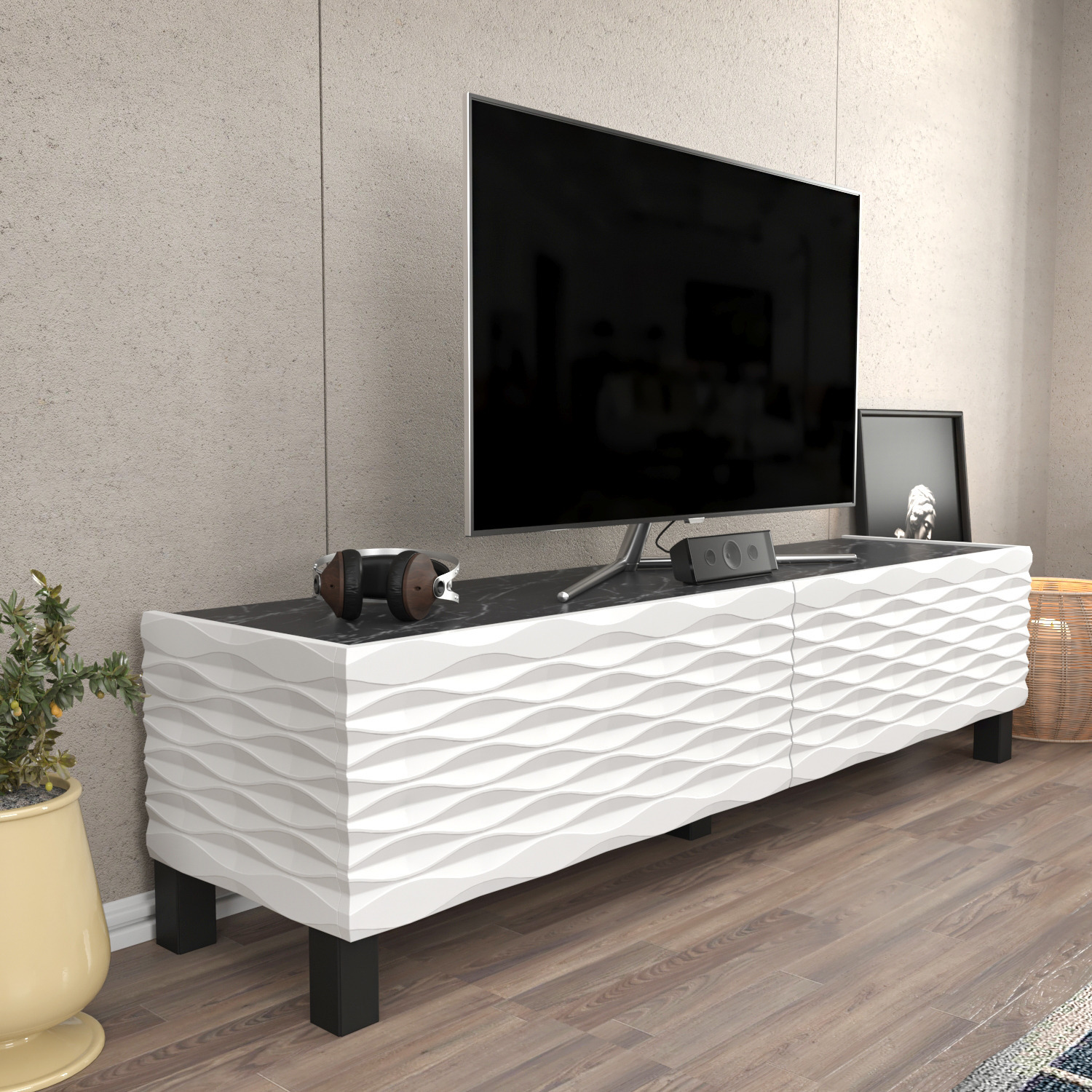 Lerze TV Unit TVs up to 65" - Black Marble Effect