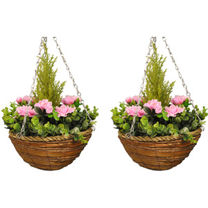 Set of 2 Artificial Azalea Topiary Hanging Baskets