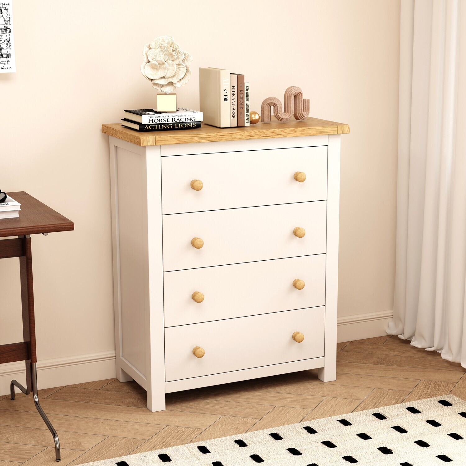 Magiore 4 Drawer Petite Chest - White / Wood