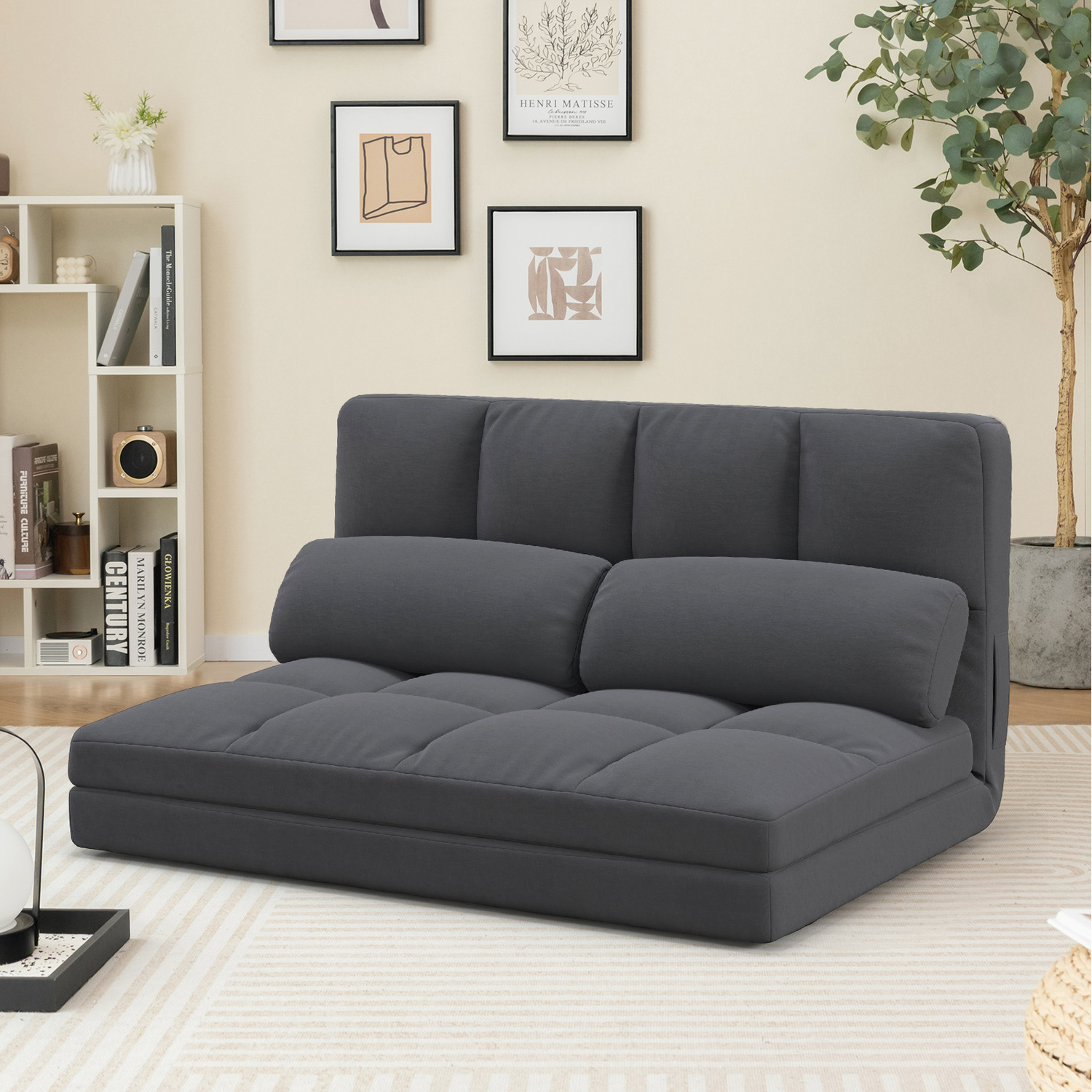 Floor Sofa Bed With 2 Pillows - Grey