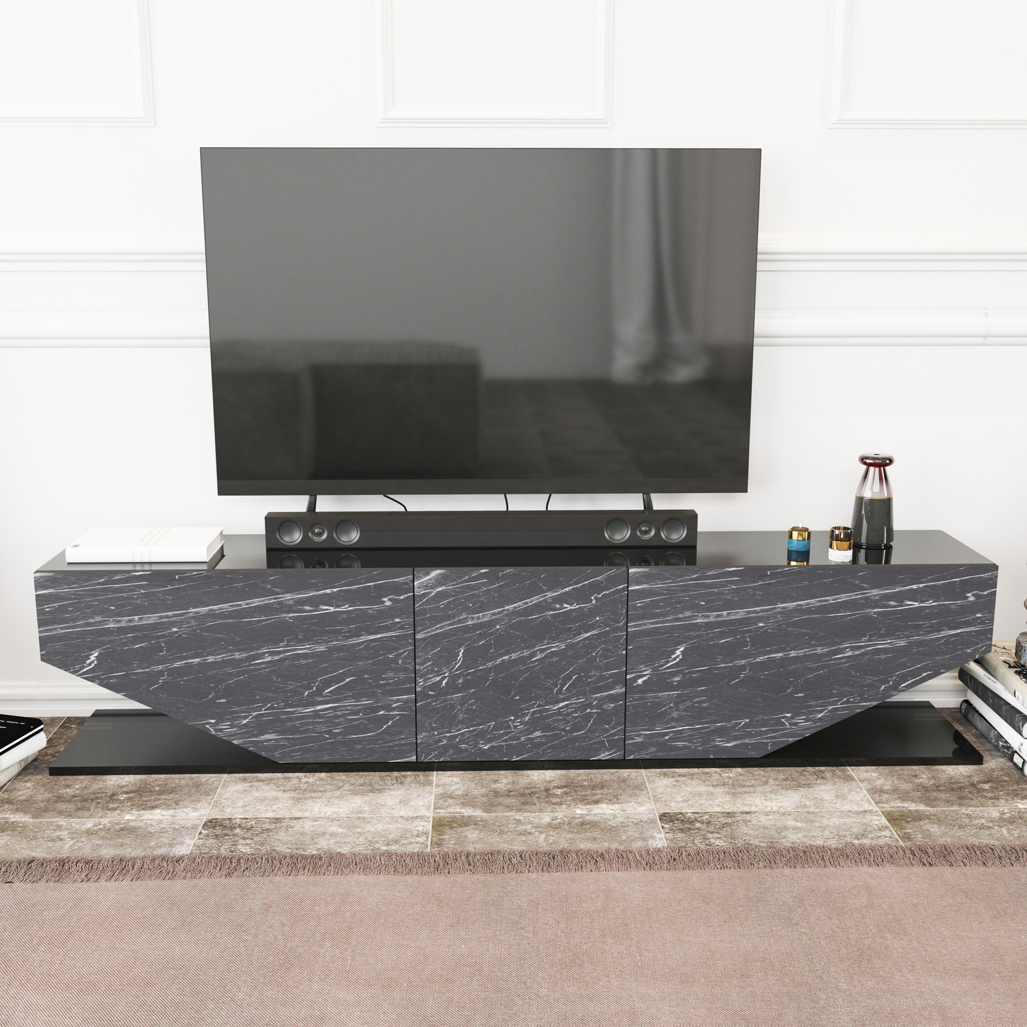 Pearl Tv Unit - Black Marble Effect