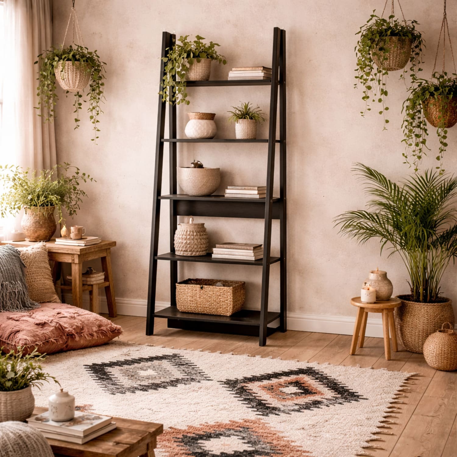 Wyld Haus Athy Black Wooden Ladder Bookcase 5-Shelf Matt Finish - Black