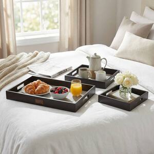 3 Pcs Wooden Nesting Serving Trays - Black - Set of 3