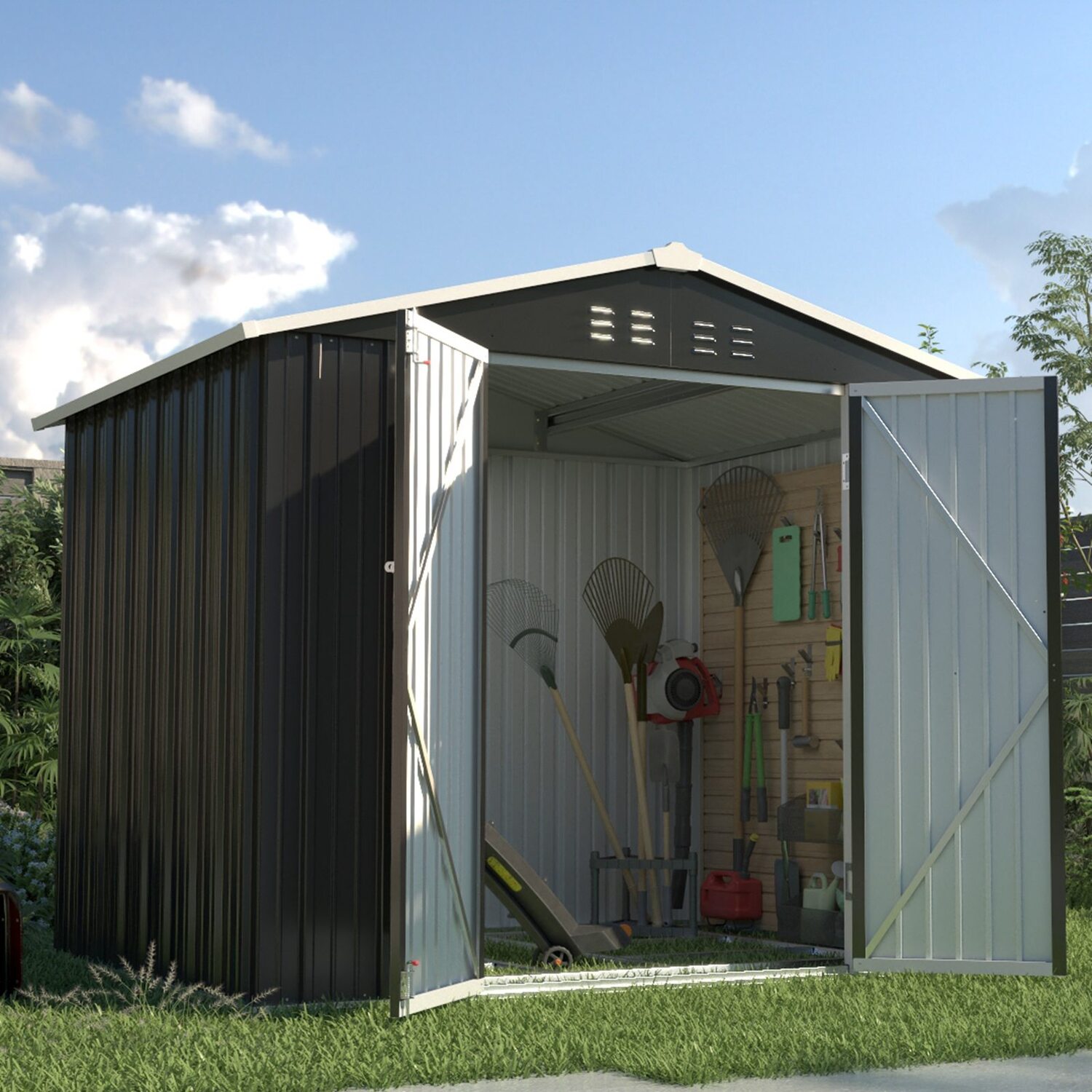 Birchtree Metal Garden Shed With Free Foundation - Anthracite / 8Ft X 6Ft