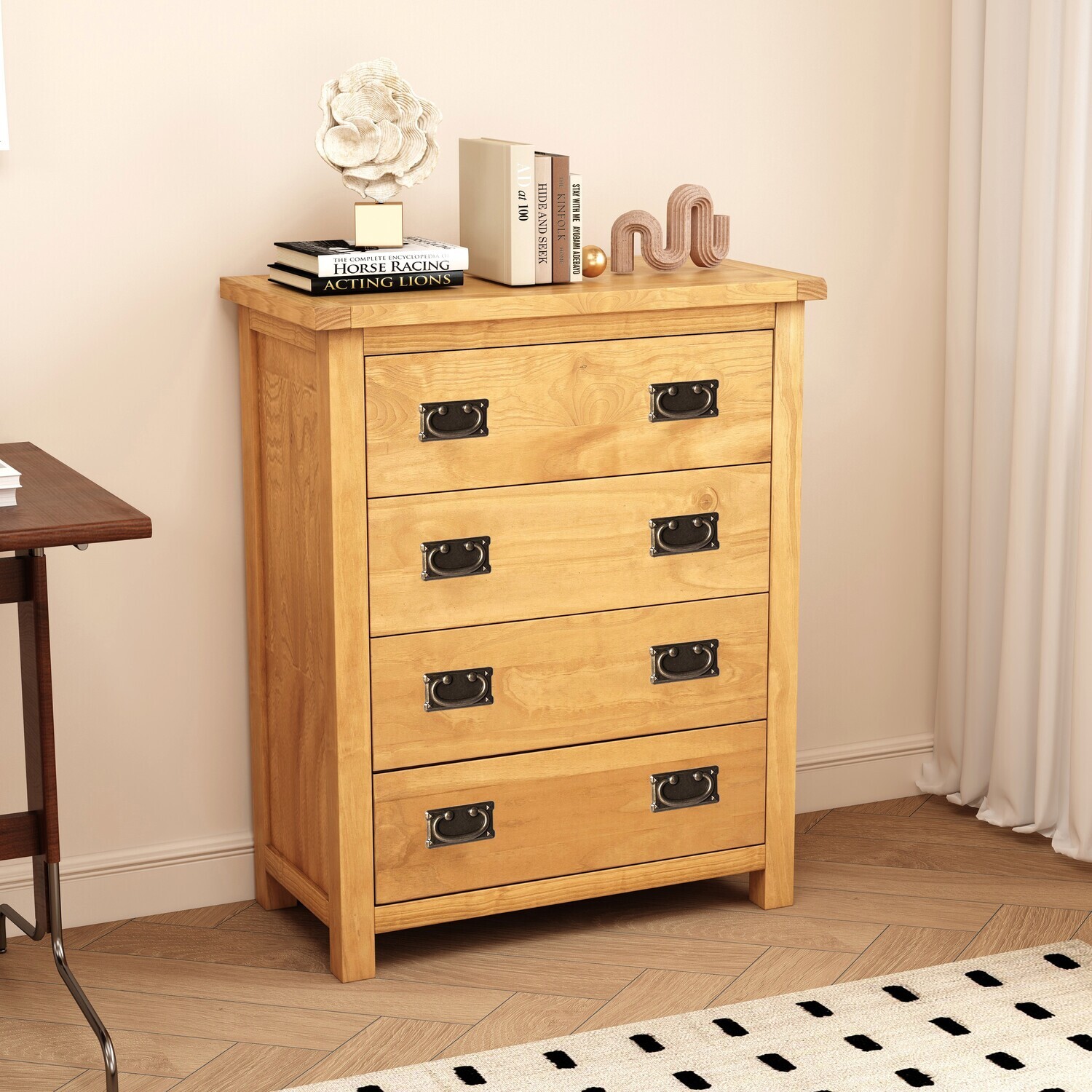 Lugo 4 Drawer Petite Chest - Brown / Brass