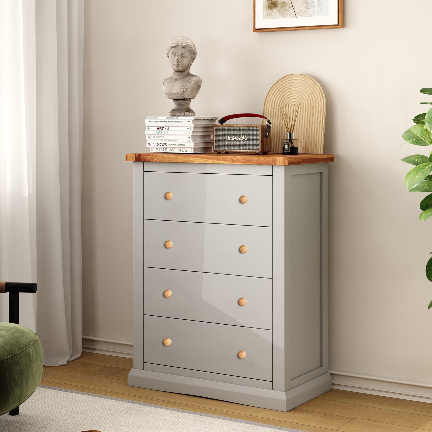 Loreo 4 Drawer Petite Chest - Grey / Wood