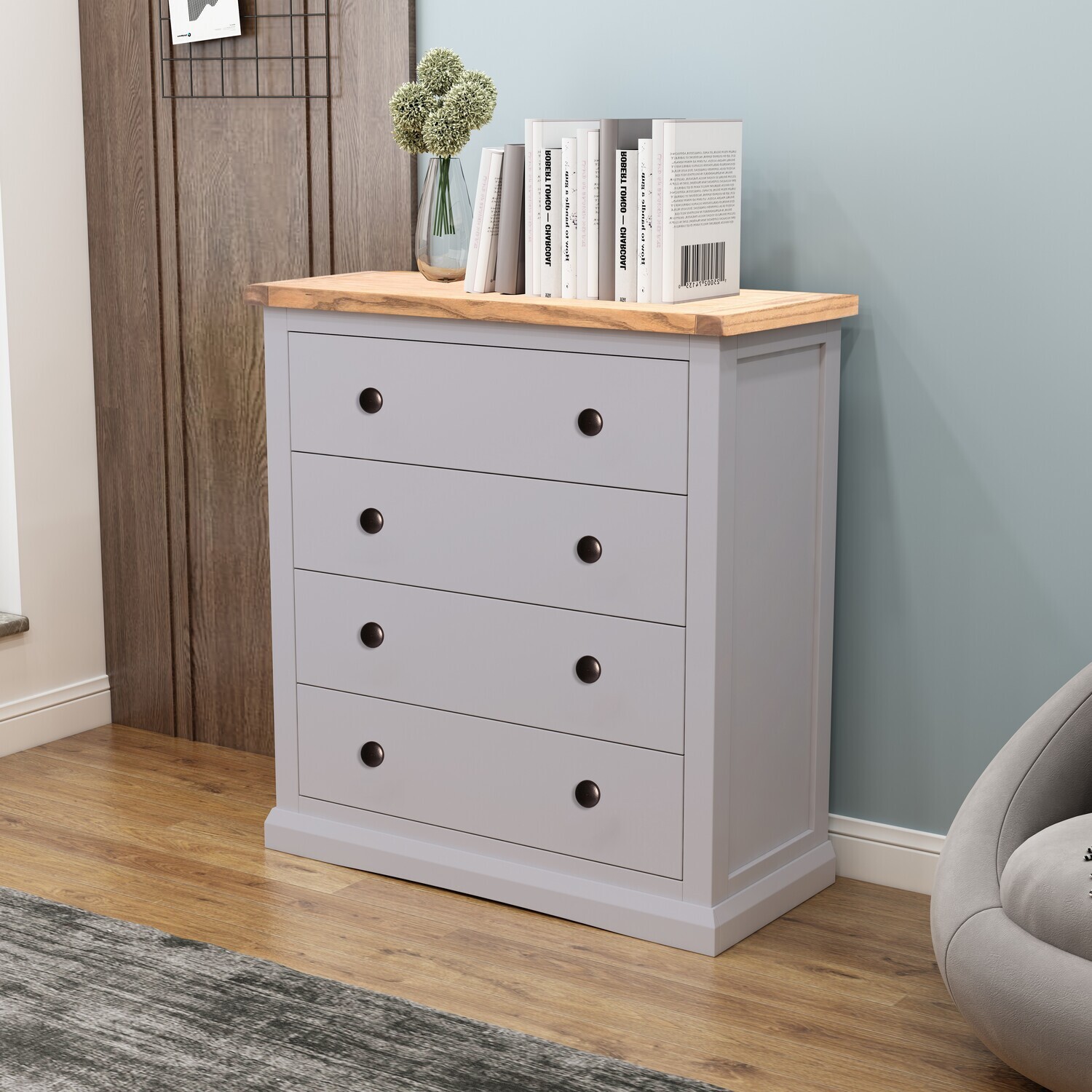 Rocca 4 Drawer Chest - Grey / Brass