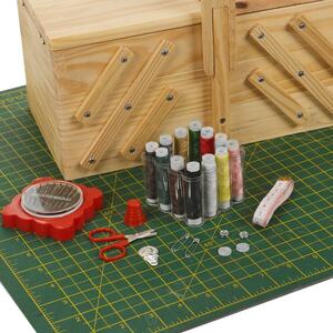 39-PC Sewing Kit with Wooden Sewing Box - Brown