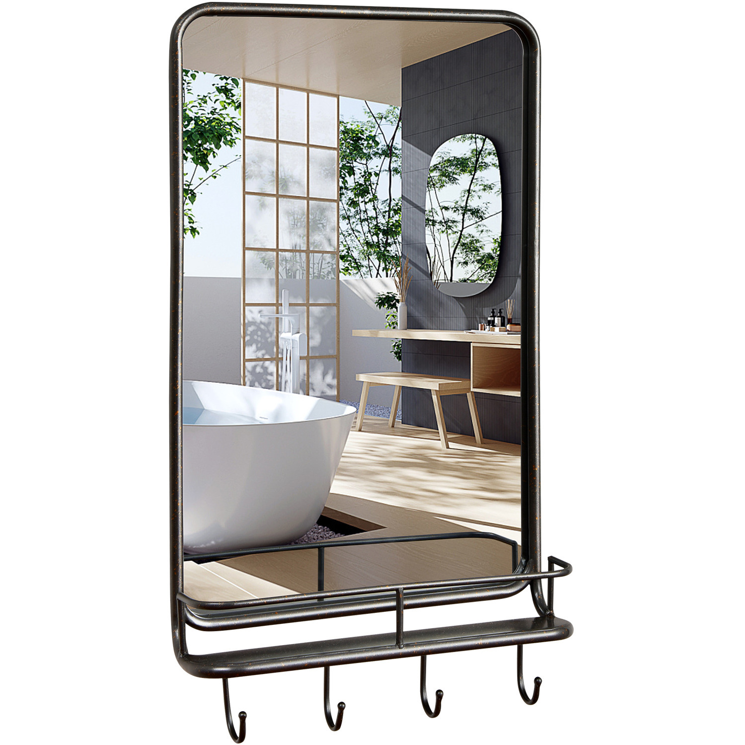 Costway Wall-mounted Bathroom Mirror-black - Black
