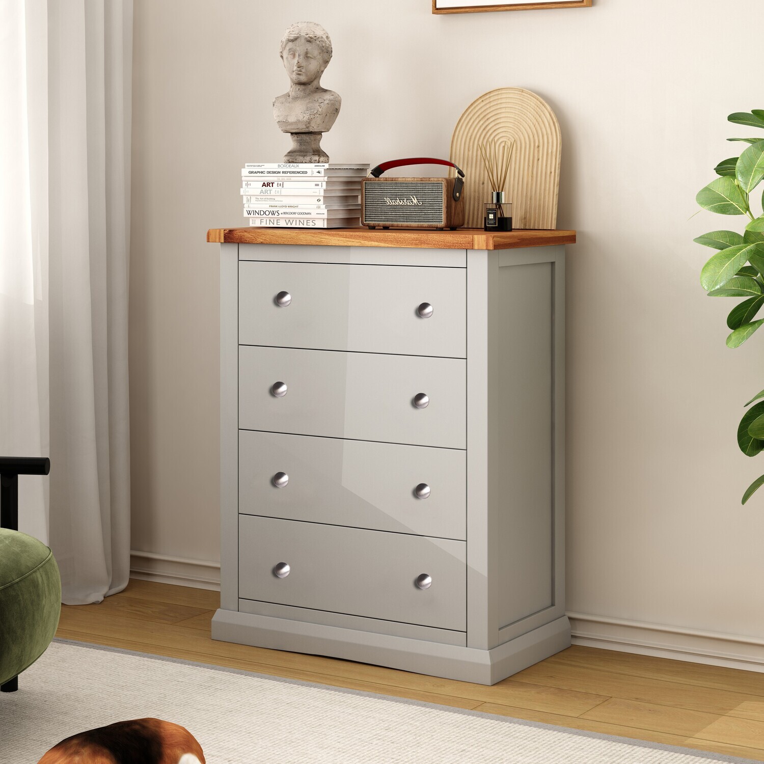 Loreo 4 Drawer Petite Chest - Grey / Chrome