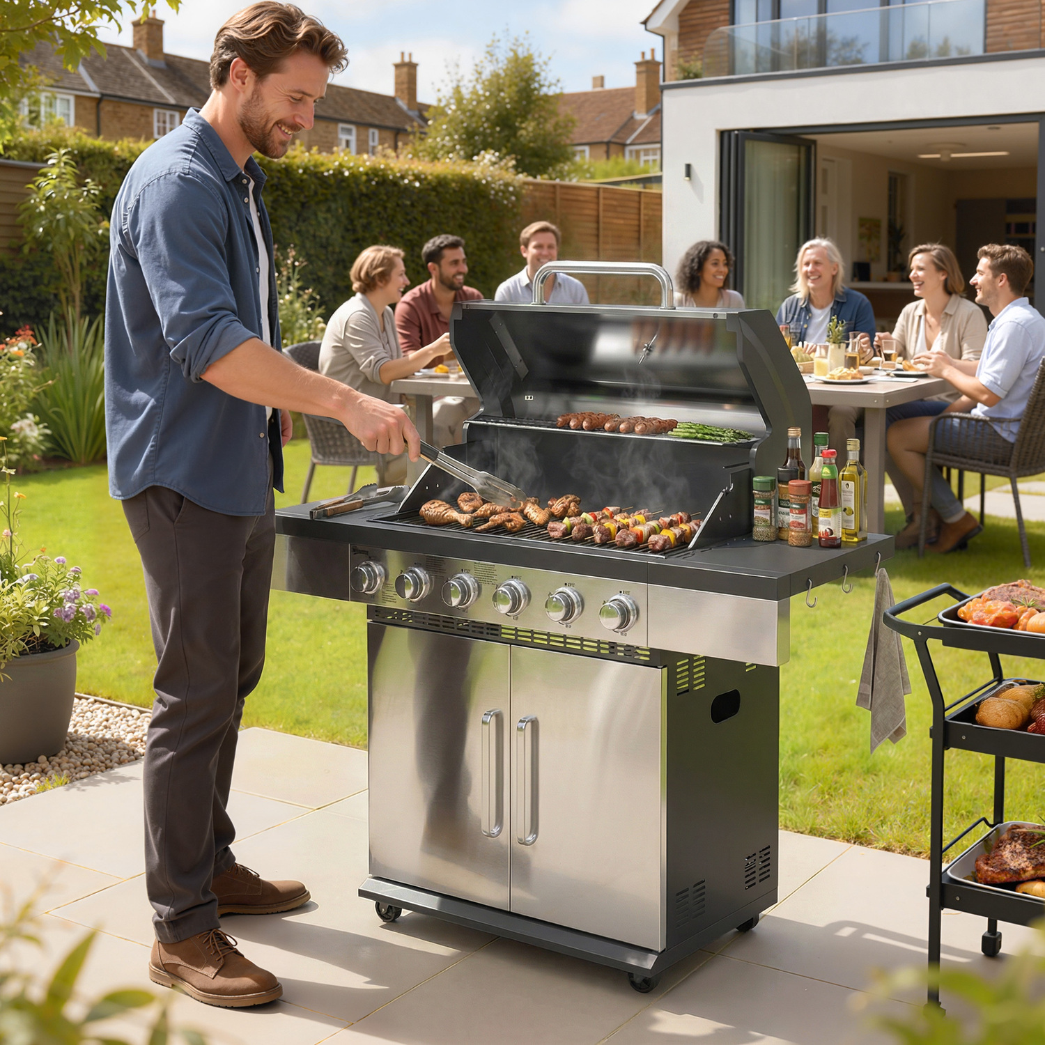 Outsunny Portable 6 Burner Liquid Propane Gas BBQ Grill - Silver
