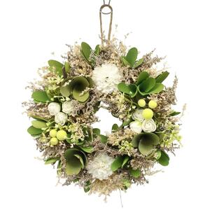 Artificial Festive Door Wreath 25cm Wall Decoration - Green & White