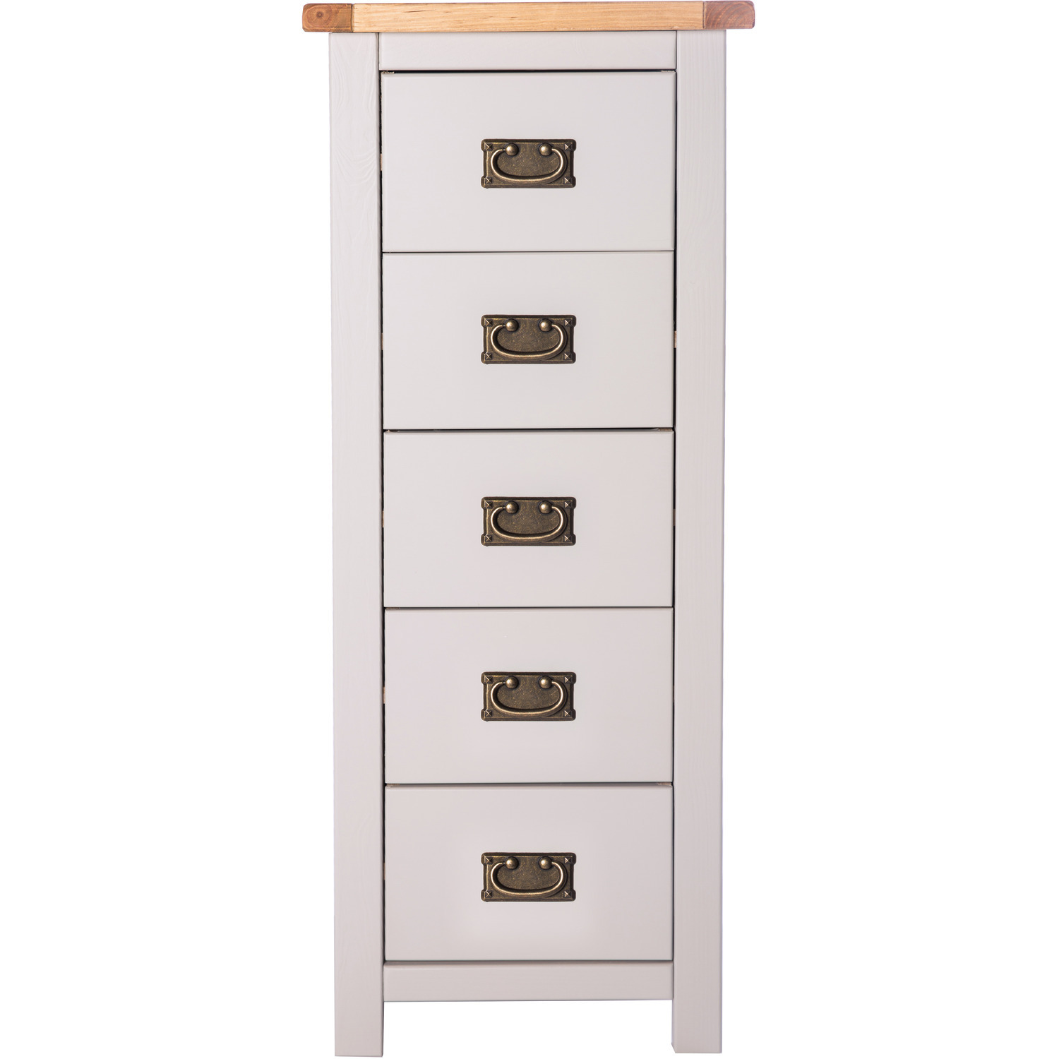 Argenta 5 Drawer Narrow Chest - Grey / Brass