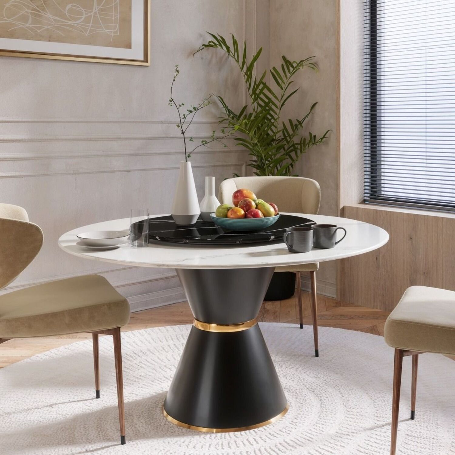 Caceres Round Stone Dining Table - White