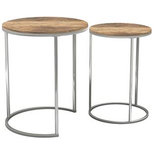 Set of 2 Round Nesting End Tables with Wood Tops - Walnut