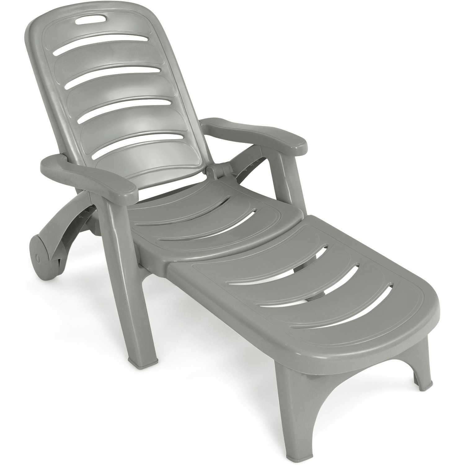 Folding Reclining Chair Chaise Lounge - Grey