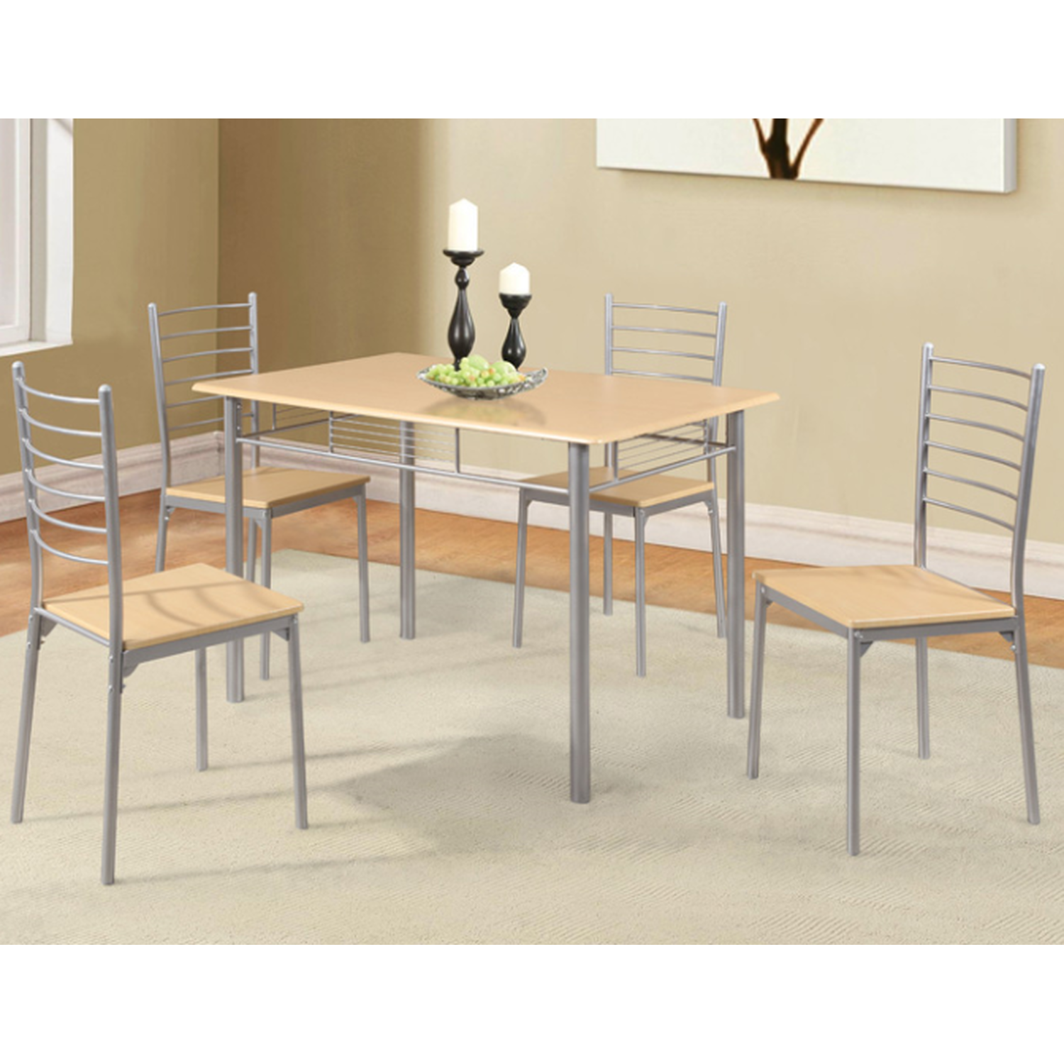 5 Piece Beech Effect Wooden Dining Set - Beech