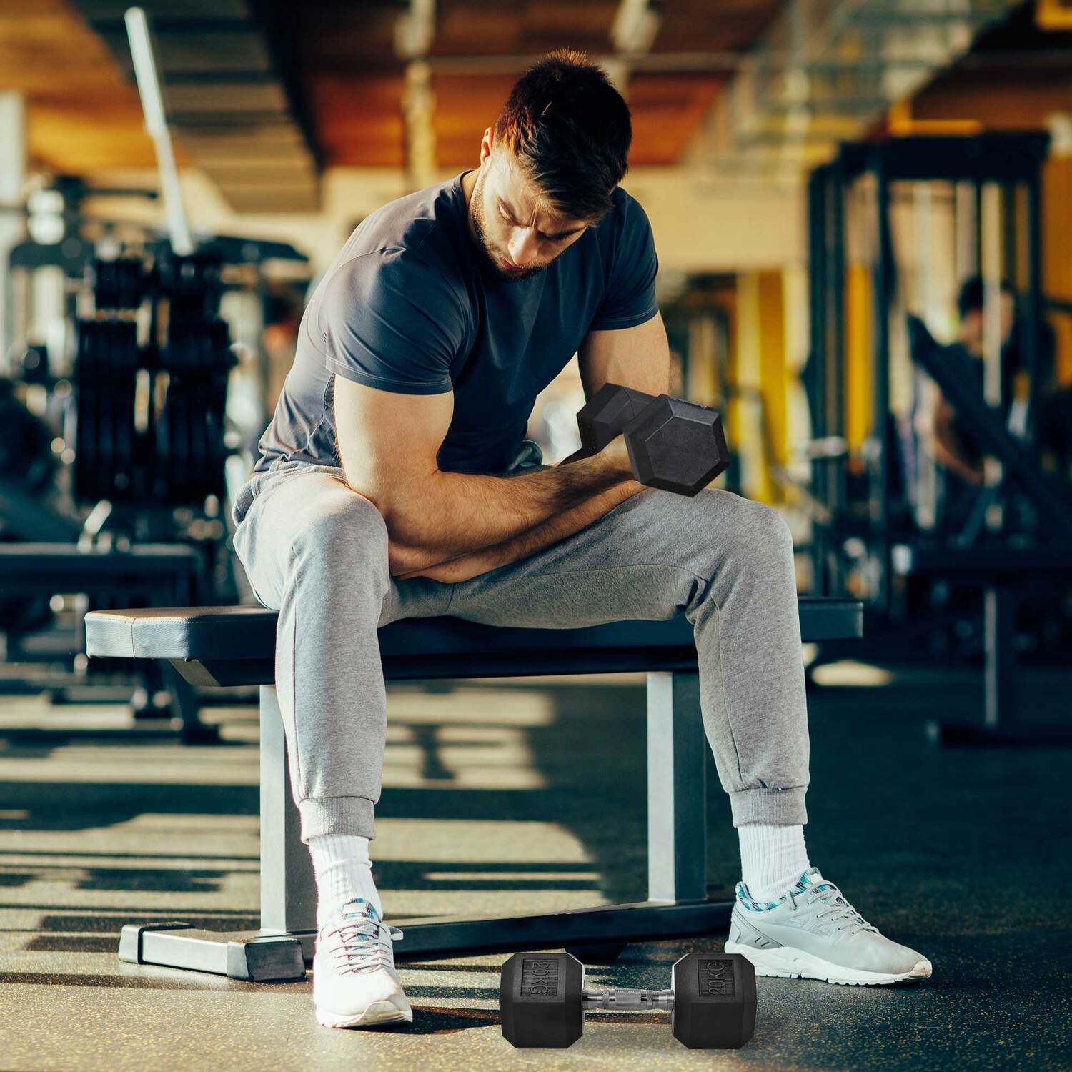 HOMCOM Single Rubber Hex Dumbbell - Black / 35.6cm