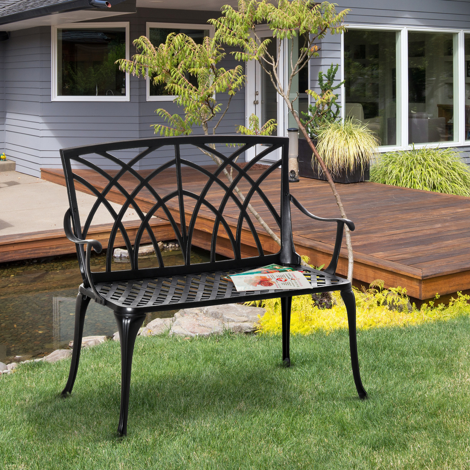 Outsunny 2 Seater Aluminium Garden Bench - Black