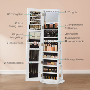 SONGMICS Jewellery Cabinet with Full-Length Mirror and Adjustable LED Lights