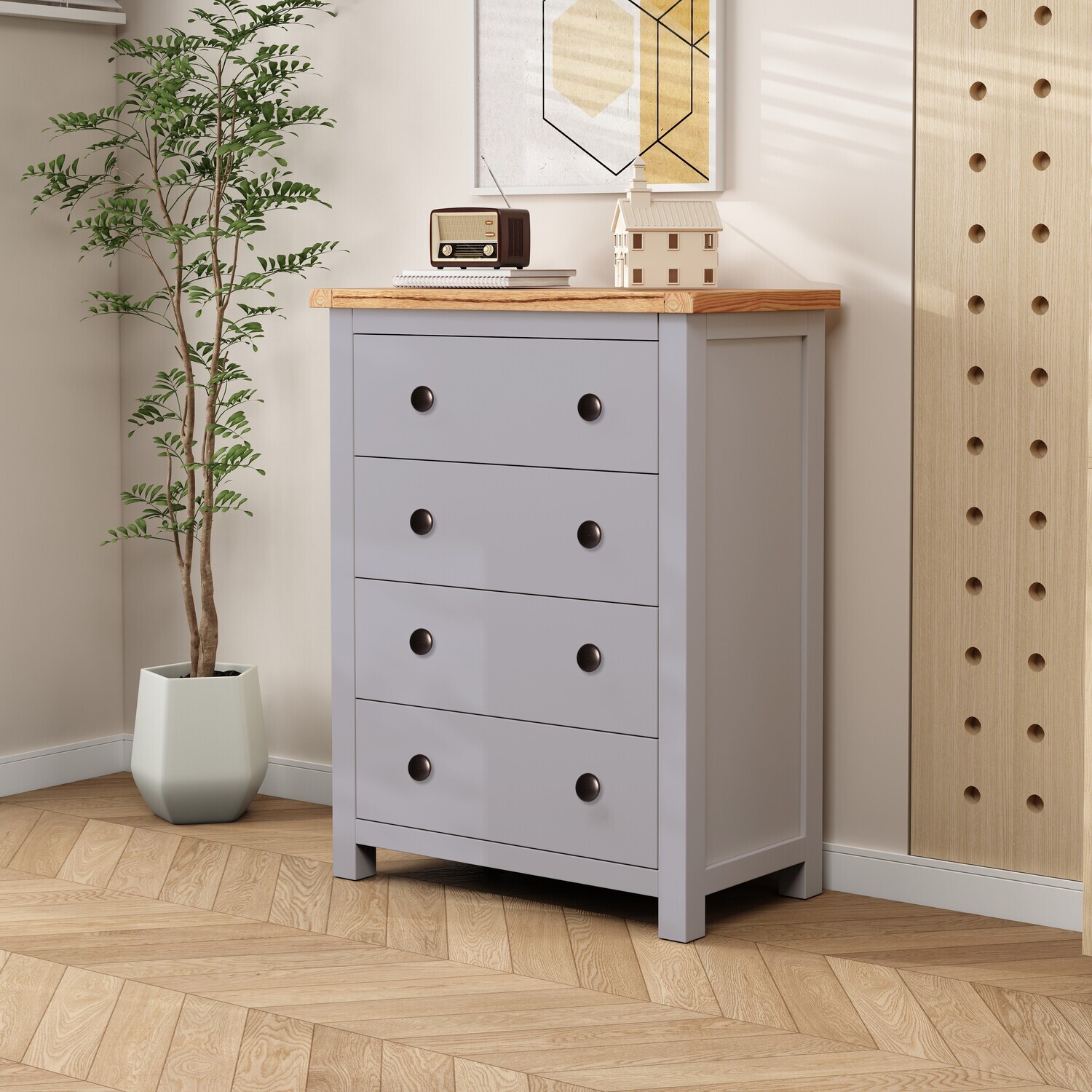 Mirano Petite 4 Drawer Chest - Grey / Brass