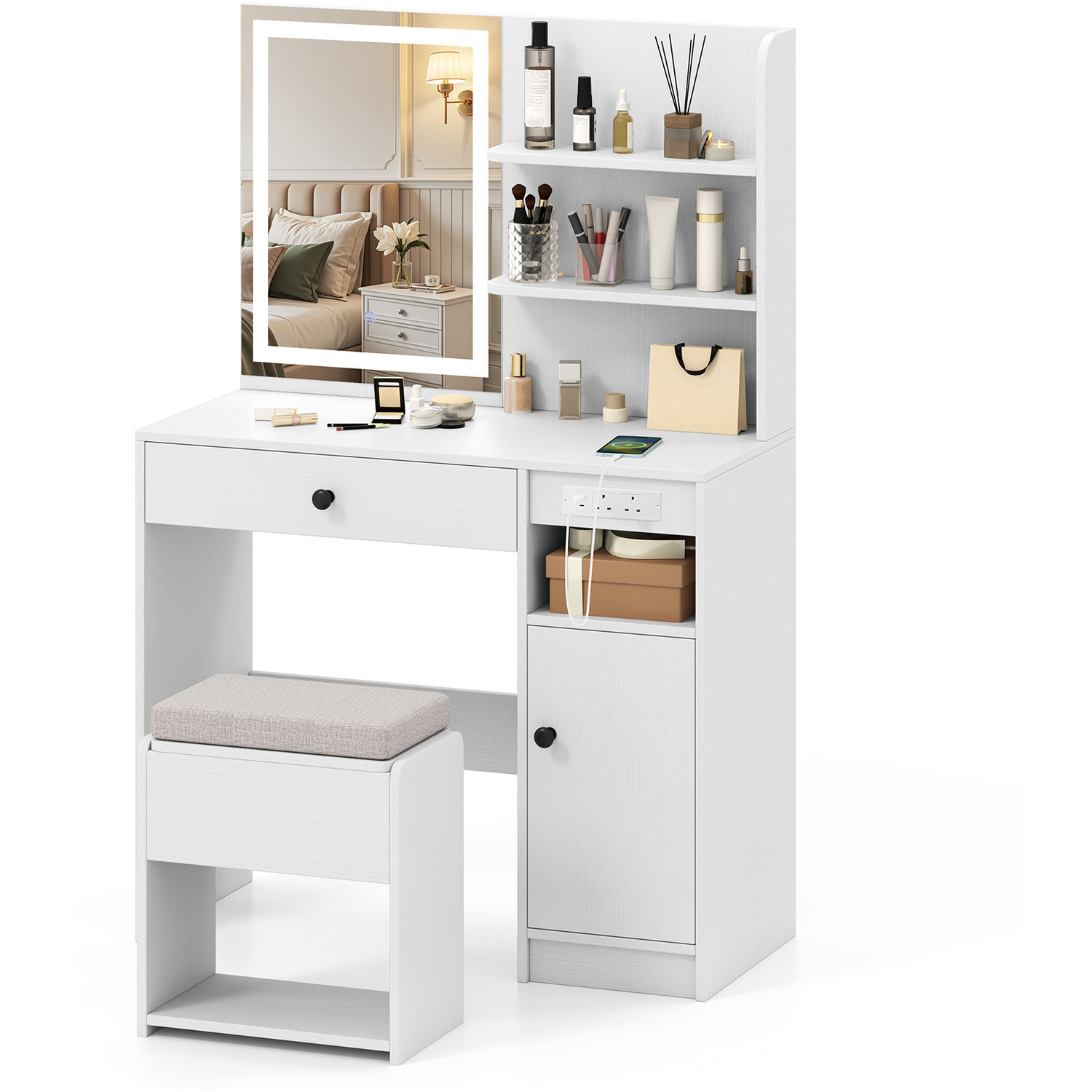 Vanity Desk With Mirror - White