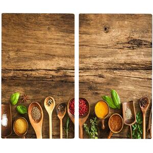 Set of 2 Glass Chopping Boards Spices Design Heat Resistant