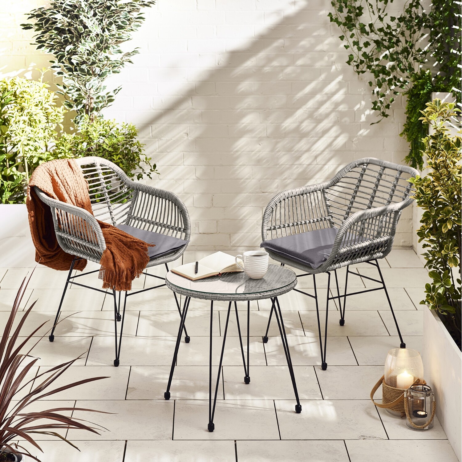 Bistro Set - Belize Garden Rattan Set - Grey