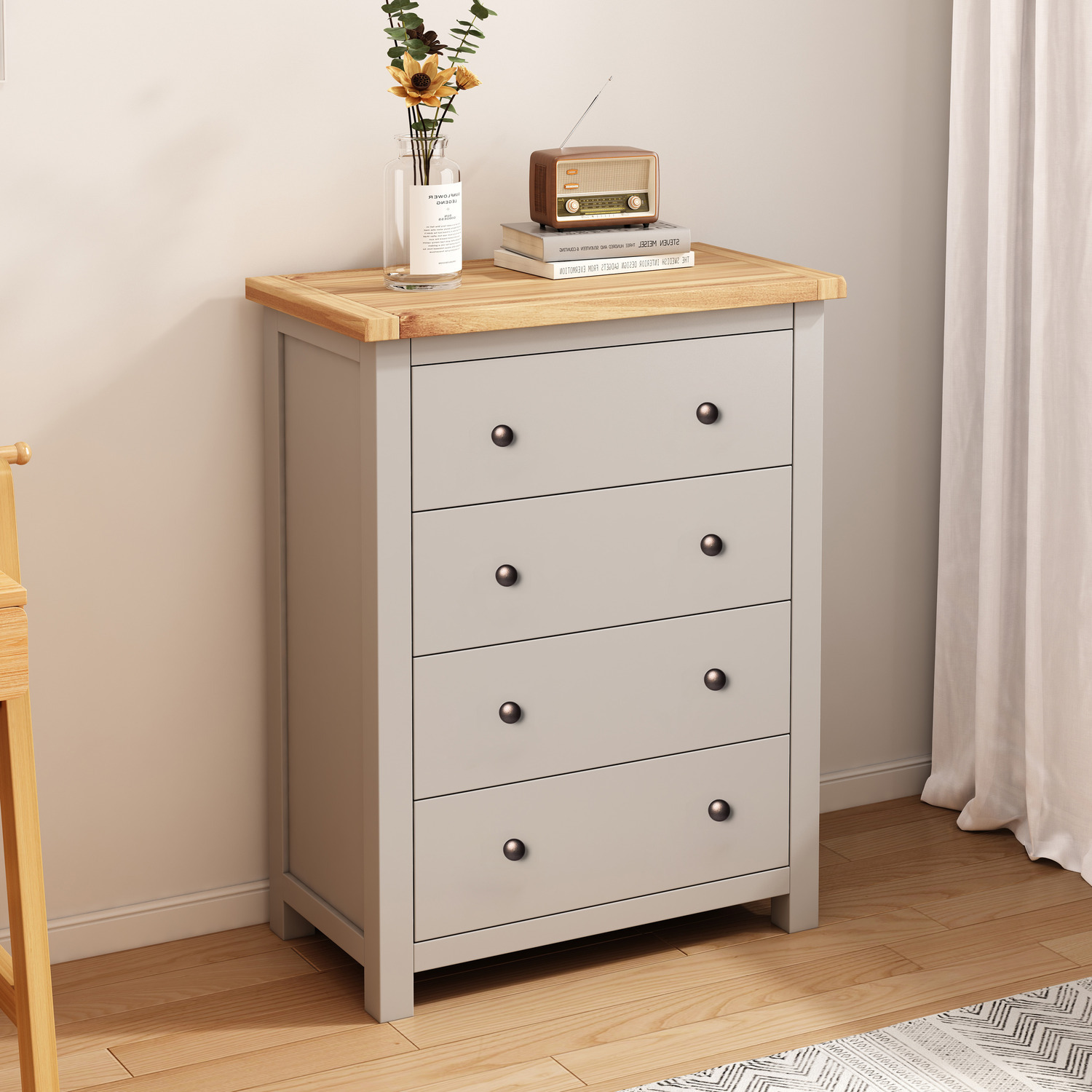 Argenta 4 Drawer Petite Chest - Grey / Brass