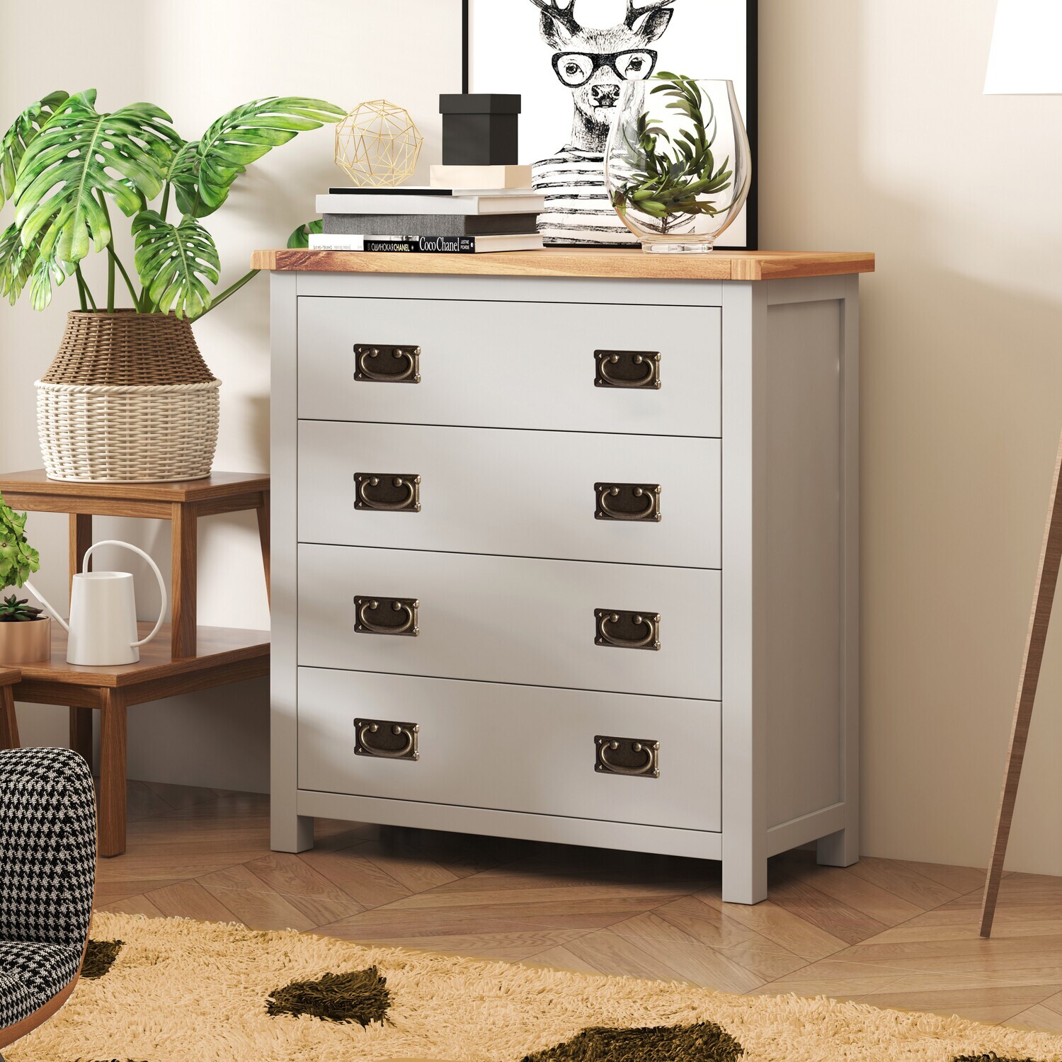 Argenta 4 Drawer Chest - Grey / Brass