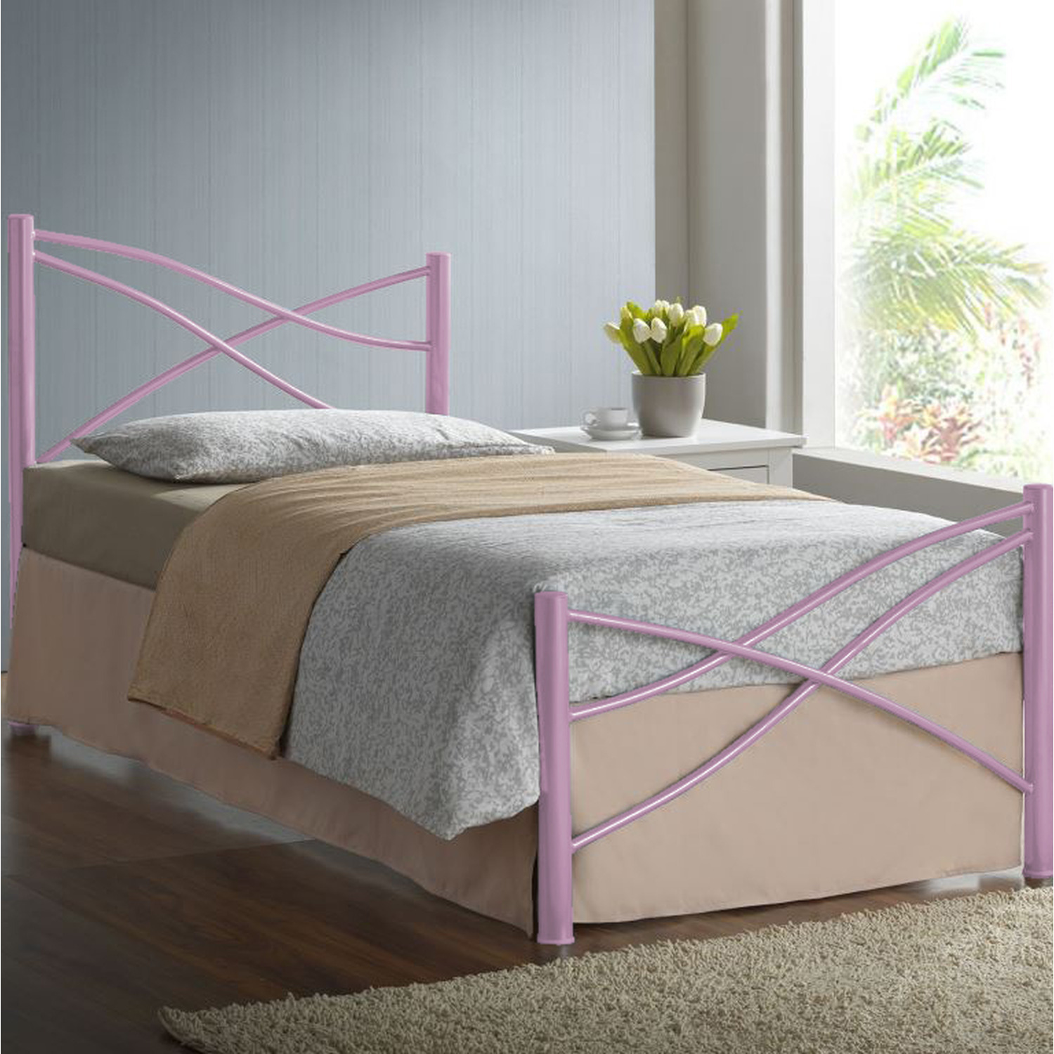 3ft Pink Metal Bed Frame - Pink