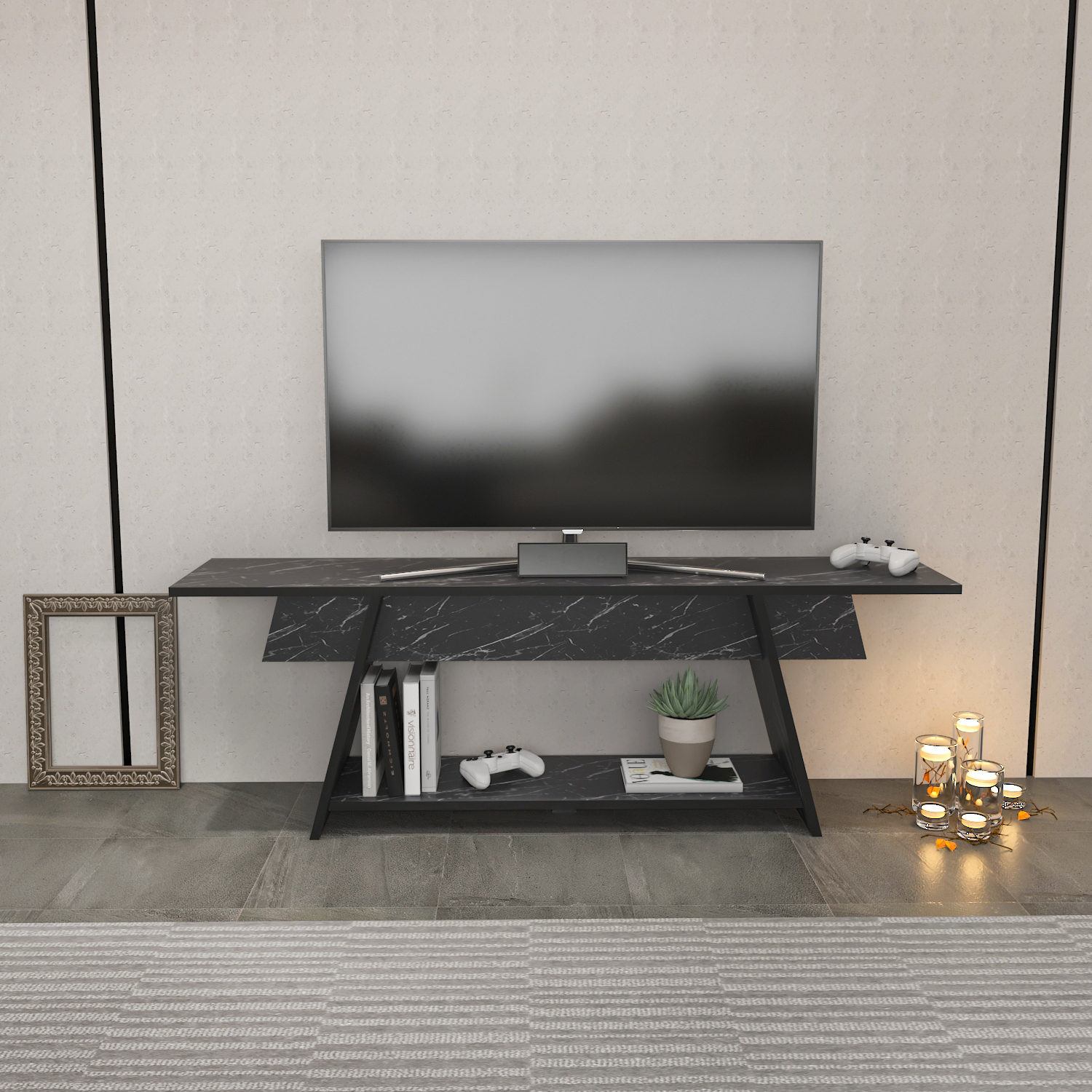 Lanca TV Unit TVs up to 55" - Black Marble Effect